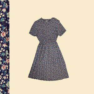 Vintage 80s/90s floral maxi dress, size 10 blue Leslie Fay pleated fit & flare